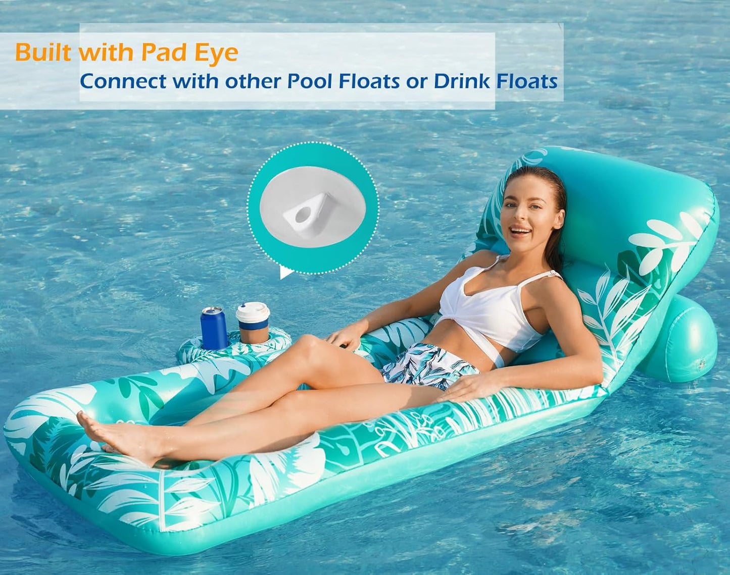 Inflatable Pool Float Adult - Pool Floaties Lounger Floats Floating Chair Raft with Adjustable Backrest Cup Holders Water Floaty Lake Lounge Tanning Floats Beach Party Toys for Adults