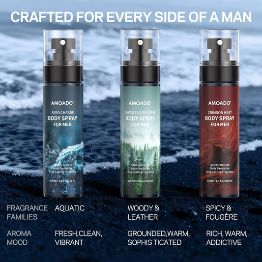 Men’S Body Spray Set – Body Spray for Men,Deodorizing Body Mist Refreshing Spray, Aluminum-Free Cologne for Him, Oriental & Woody Scents,Each 3.4 Fl Oz