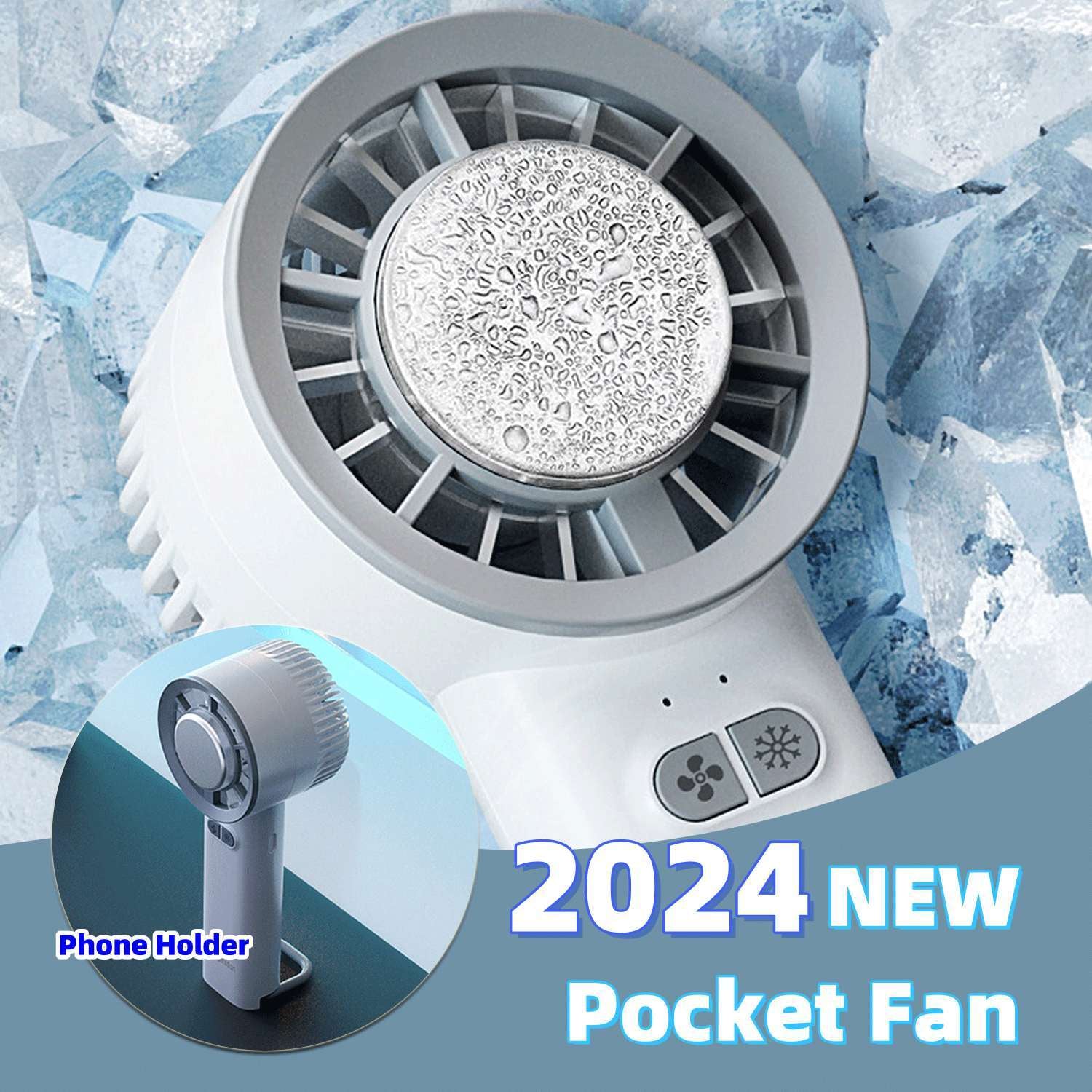 Portable Handheld Turbo Jet Fan Brushless Motor High Speed Mini Fan 3600mAh Rechargeable 3-Speed Ice Cooling Fan Light Blue