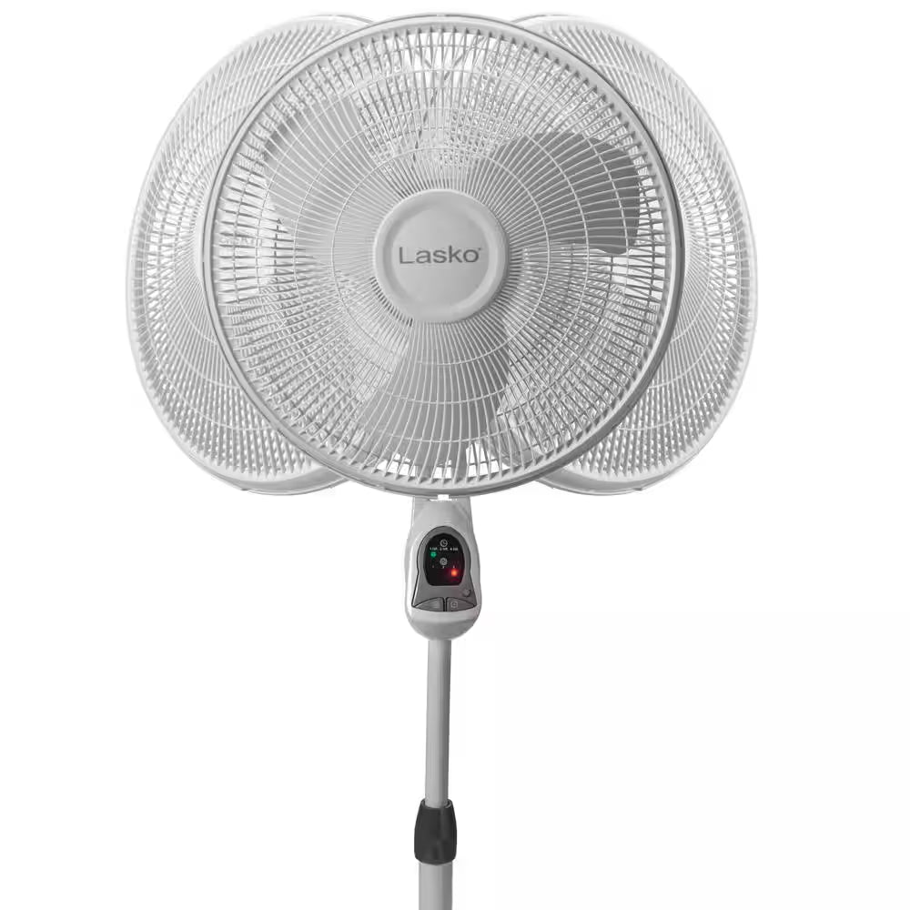 16 In. 3 Speed Oscillating Pedestal Fan with Adjustable Height, Remote Control, and Auto off Timer in White