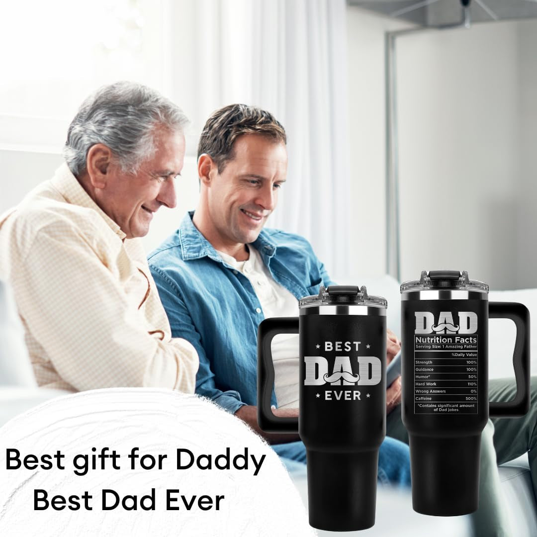 Fathers Day Gift for Dad, Best Dad Ever Tumbler 40Oz, Father Day Gifts from Son Kids and Daughter, Best Daddy Ever Coffee Travel Mug Cup, Gift Presents Ideas for Daddy, Papa Travel Mug