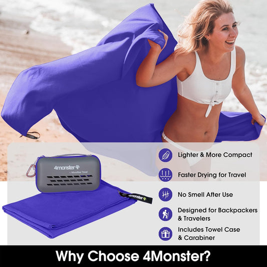 Microfiber Quick Dry Travel Towel with EVA Case and Carabiner Lightweight Absorbent Gym Camping Beach Use