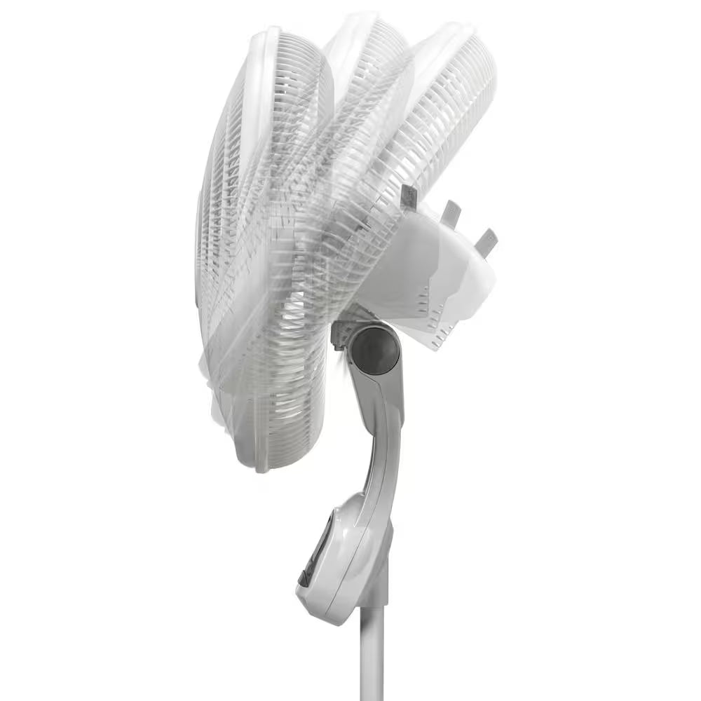 16 In. 3 Speed Oscillating Pedestal Fan with Adjustable Height, Remote Control, and Auto off Timer in White