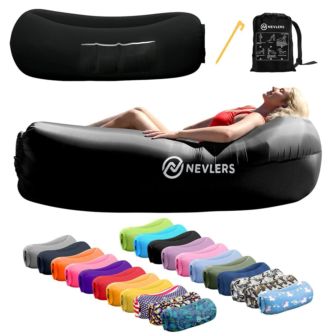 Nevlers Inflatable Air Lounger Sofa Chair Bed with Carry Bag and Pockets Waterproof 210T Polyester Outdoor Travel Use