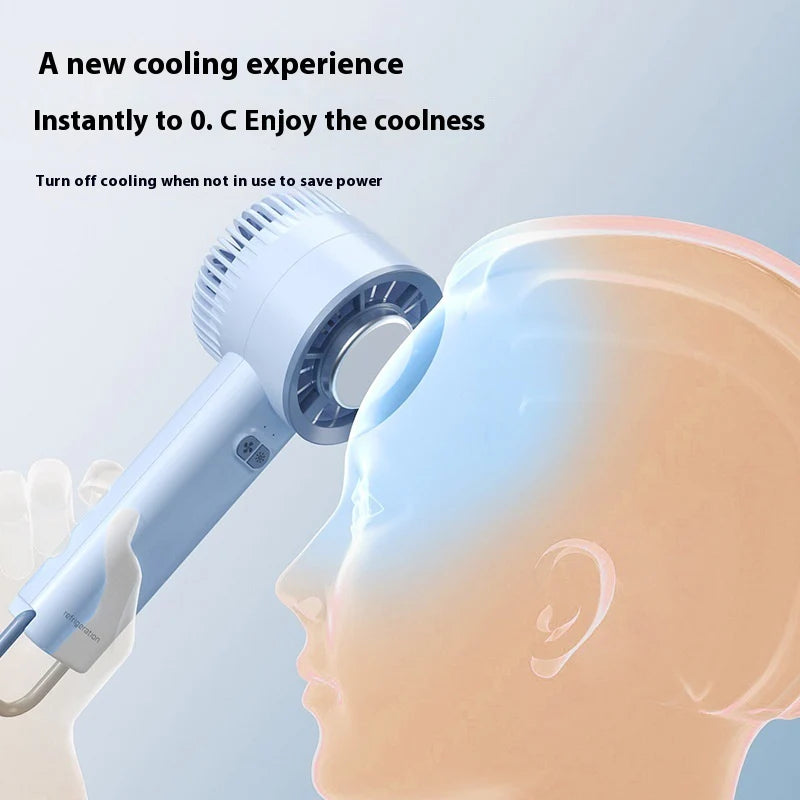 Portable Handheld Turbo Jet Fan Brushless Motor High Speed Mini Fan 3600mAh Rechargeable 3-Speed Ice Cooling Fan Light Blue
