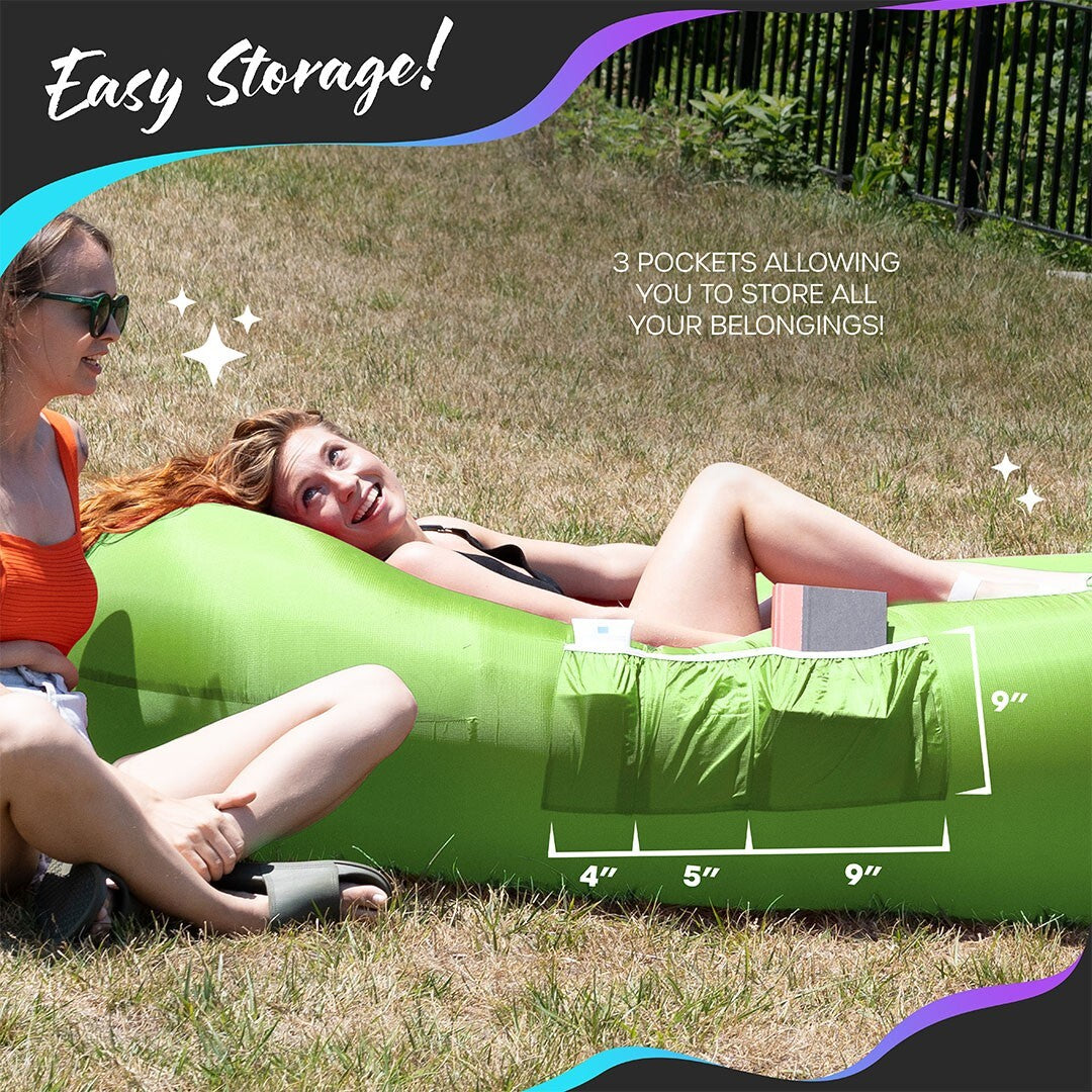 Nevlers Inflatable Air Lounger Sofa Chair Bed with Carry Bag and Pockets Waterproof 210T Polyester Outdoor Travel Use