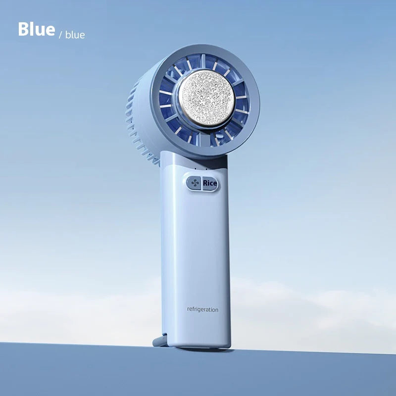 Portable Handheld Turbo Jet Fan Brushless Motor High Speed Mini Fan 3600mAh Rechargeable 3-Speed Ice Cooling Fan Light Blue