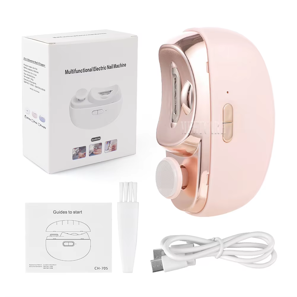 2-in-1 Rechargeable Electric Nail Trimmer & Grinder with Built-In Light