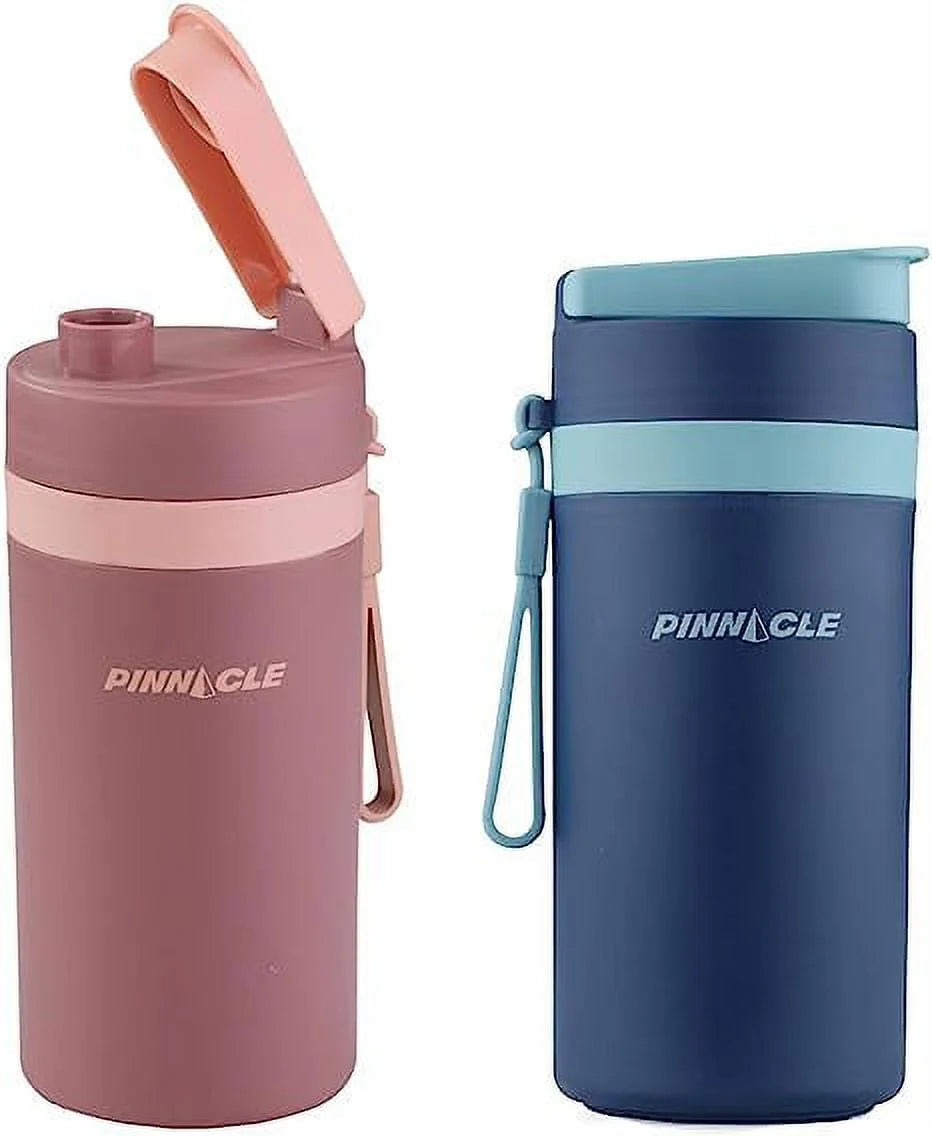 13.5 Oz Insulated Stainless Steel Water Bottle with Carrying Strap & Leakproof Lid 2-Pack - Matte Thermo Bottle for Kids & Adults Barn Red & Midnight Blue