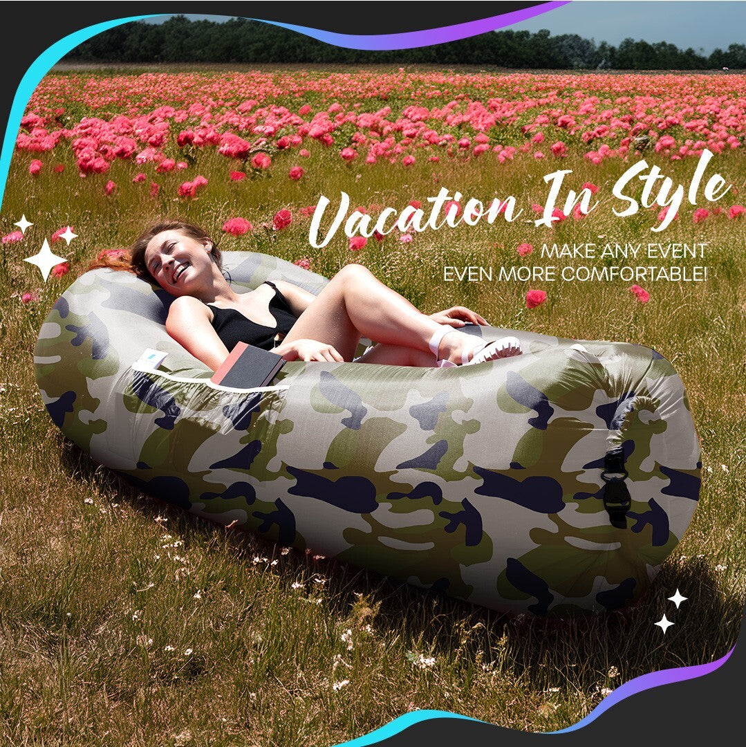Nevlers Inflatable Air Lounger Sofa Chair Bed with Carry Bag and Pockets Waterproof 210T Polyester Outdoor Travel Use