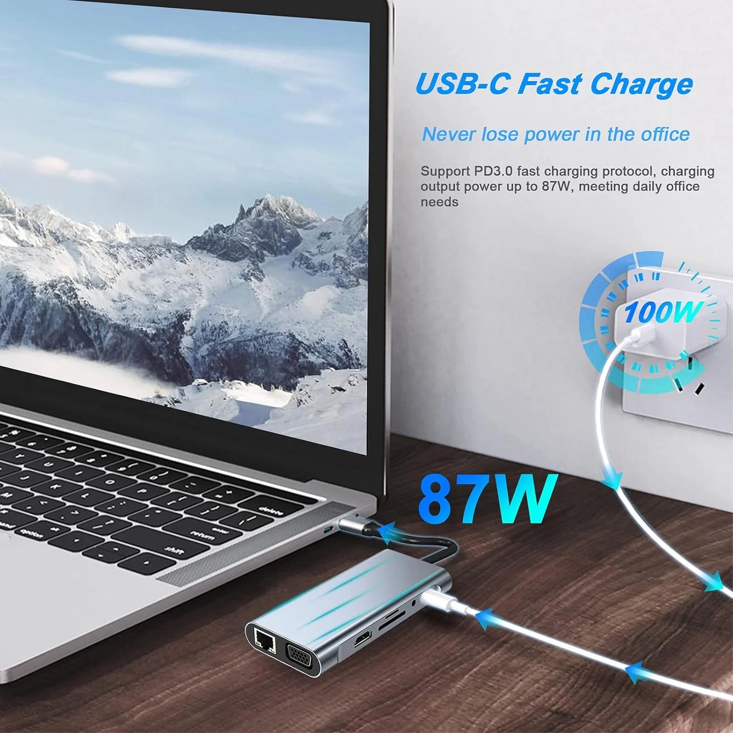 11-In-1 USB-C Hub Adapter with 4K HDTV, VGA, Type C PD, USB 3.0, RJ45 Ethernet, SD/TF Card Reader, 3.5Mm Aux - Docking Station for Macbook Pro/Air