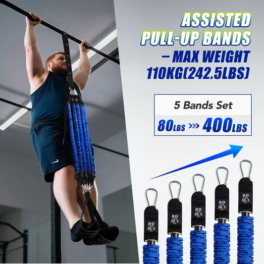 Pull Up Assist Bands Set with Adjustable Strap and Wide Footplate 80–320 lb Resistance for Strength Training Home Gym
