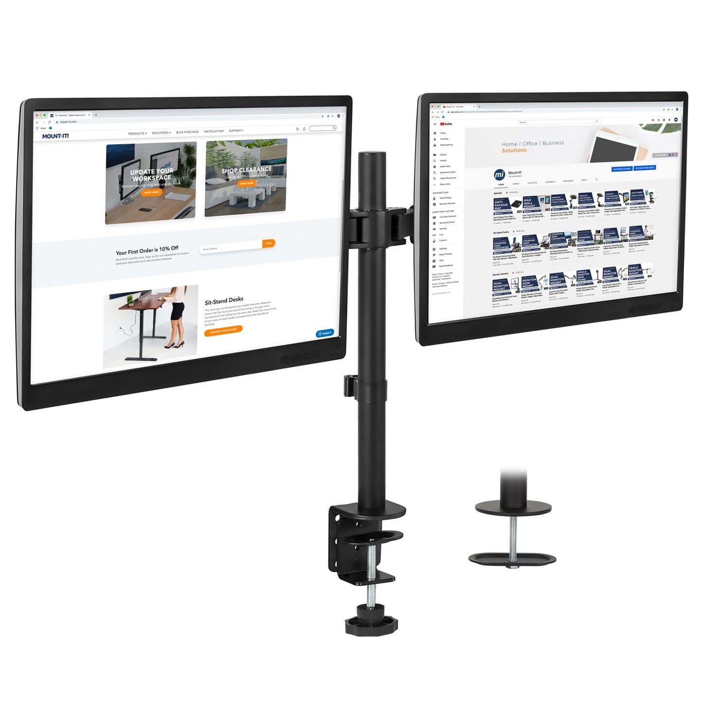 Adjustable Dual Monitor Desk Mount with Full-Motion Arms, Steel, 17–32 in Screens, 22 lbs Capacity