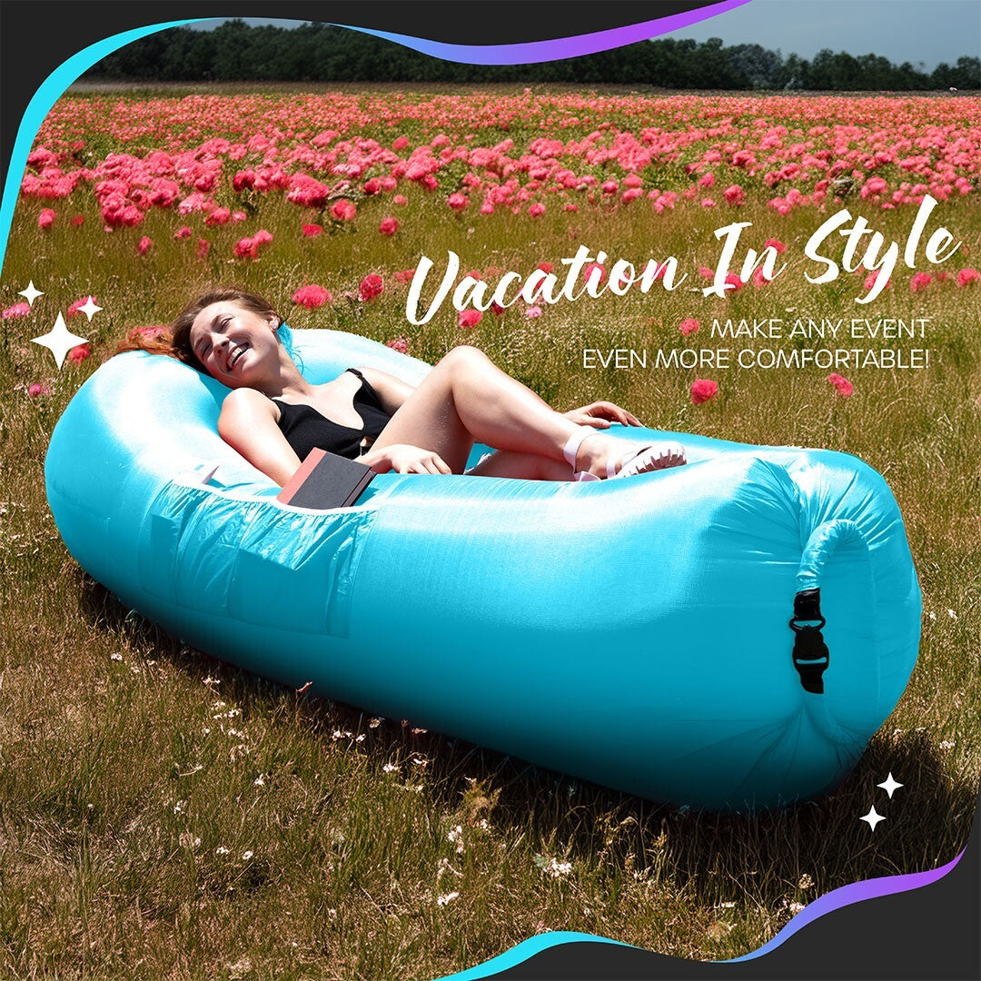 Nevlers Inflatable Air Lounger Sofa Chair Bed with Carry Bag and Pockets Waterproof 210T Polyester Outdoor Travel Use