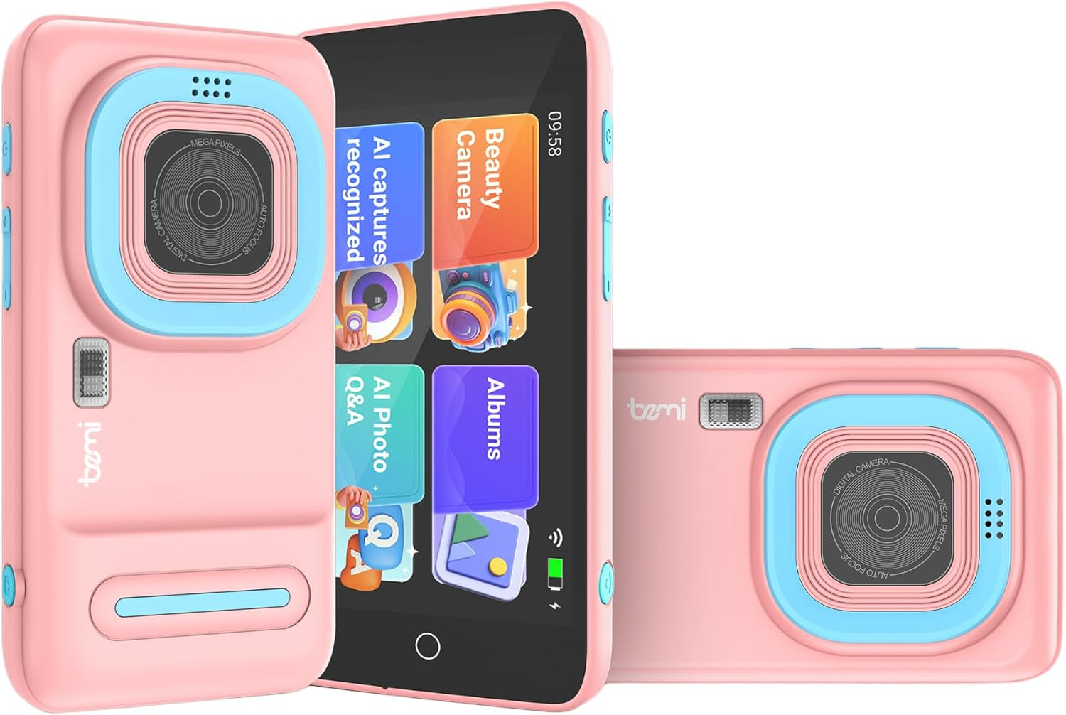 Pixi AI Learning Camera for Kids, Smart Educational Toy with Photo Recognition & AI Q&A, 4" Touchscreen, Wifi Transfer, Dual Lens HD Camera, STEM Gift for Boys & Girls Ages 3-10, Pink