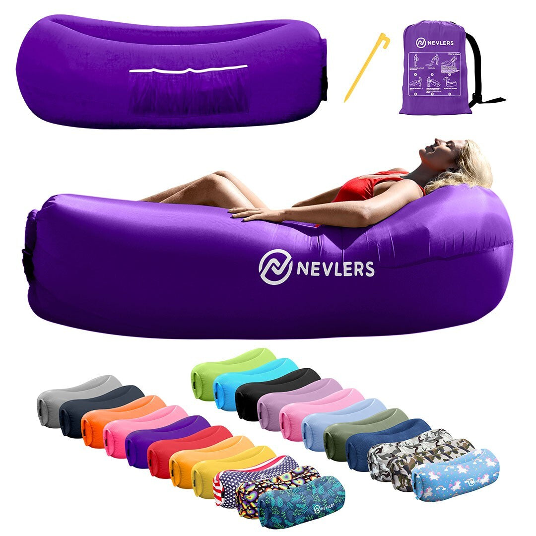 Nevlers Inflatable Air Lounger Sofa Chair Bed with Carry Bag and Pockets Waterproof 210T Polyester Outdoor Travel Use