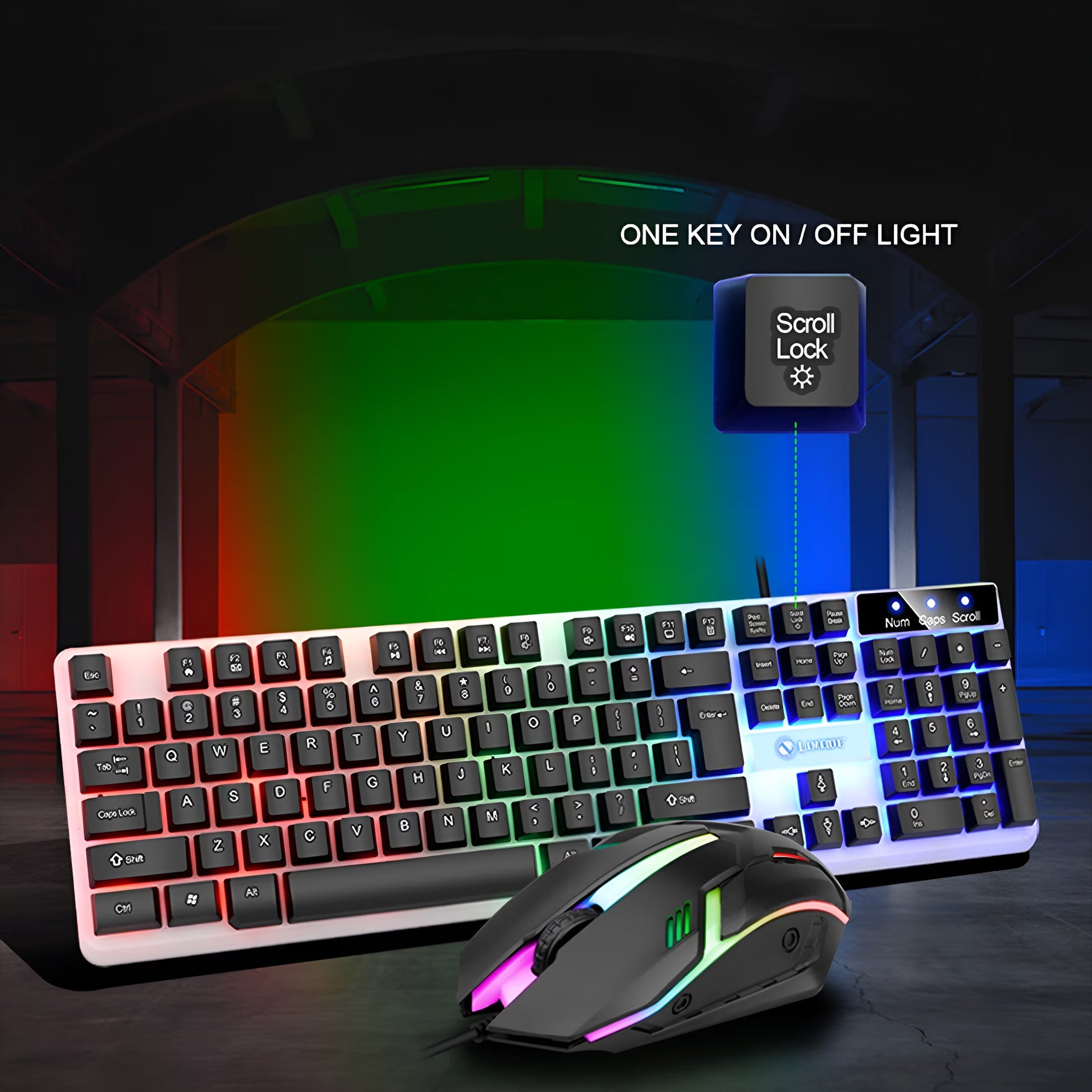 Gaming Keyboard and Mouse Combo,Luminous Wireless Mechanical Feel Keyboard with Suspended Keys,104-Key Backlit Adjustable Keyboard and Ergonomic Mouse for Pc Gaming Computer Setup