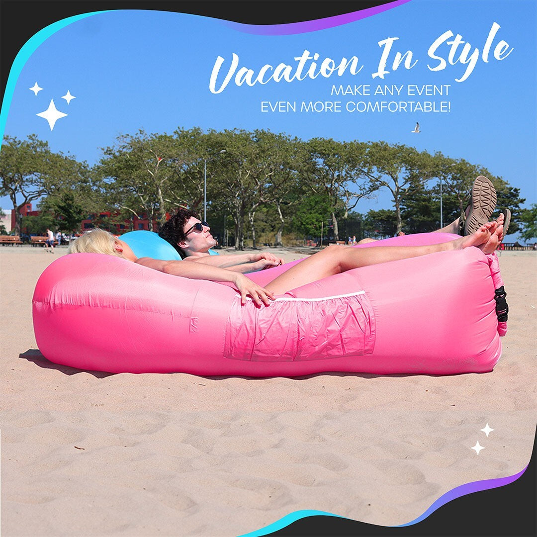 Nevlers Inflatable Air Lounger Sofa Chair Bed with Carry Bag and Pockets Waterproof 210T Polyester Outdoor Travel Use