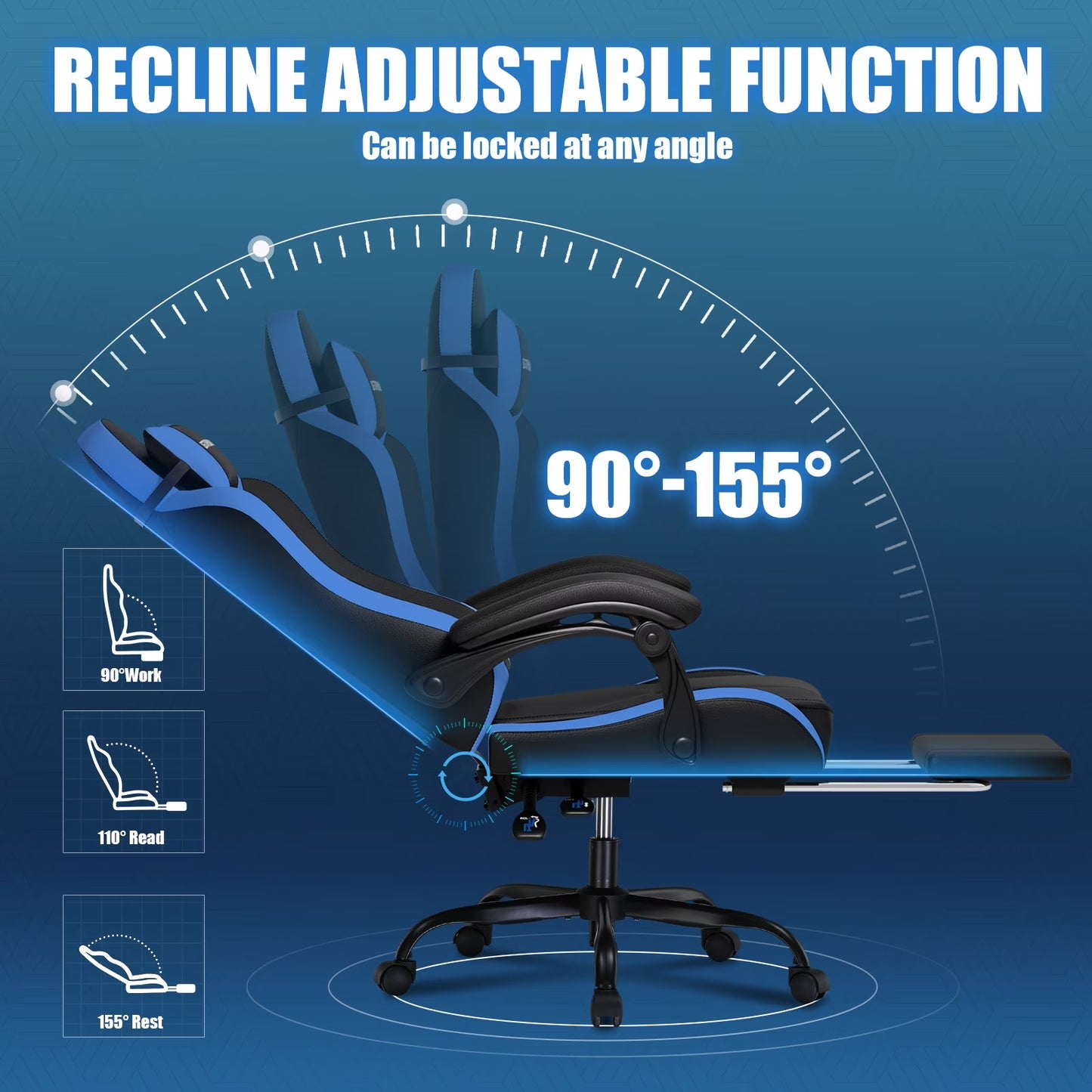 Height Adjustable Computer Gaming Chair, Blue