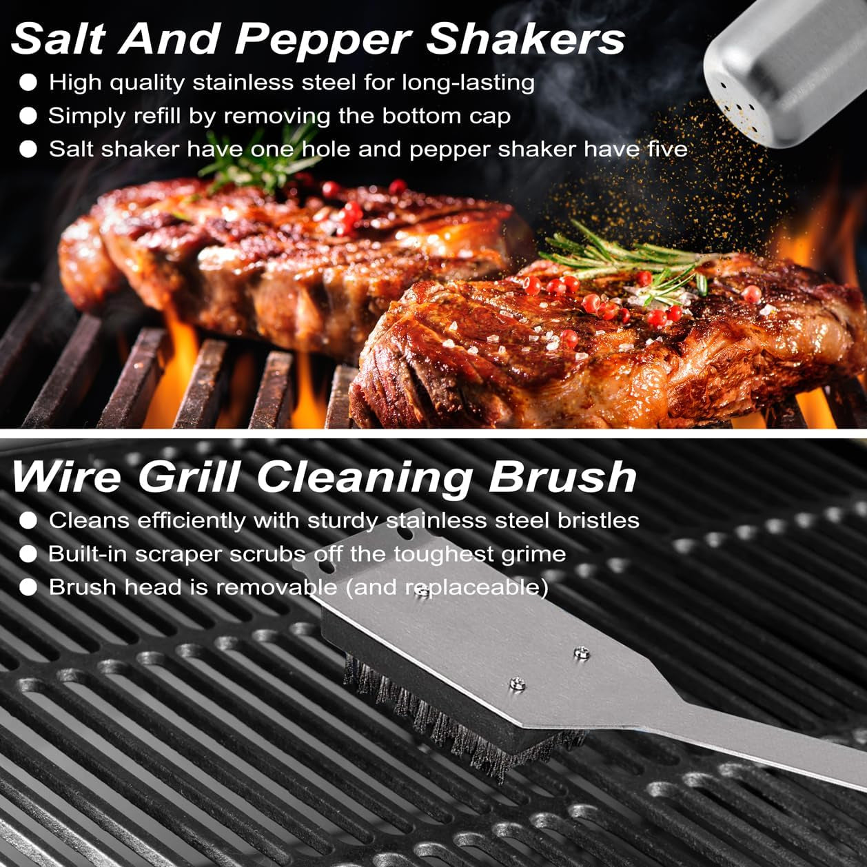 29 Piece BBQ Grill Tools Set Stainless Steel with Storage Bag, Thermometer, Tongs, Spatula, Skewers for Outdoor Cooking Silver