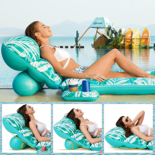 Inflatable Pool Float Adult - Pool Floaties Lounger Floats Floating Chair Raft with Adjustable Backrest Cup Holders Water Floaty Lake Lounge Tanning Floats Beach Party Toys for Adults