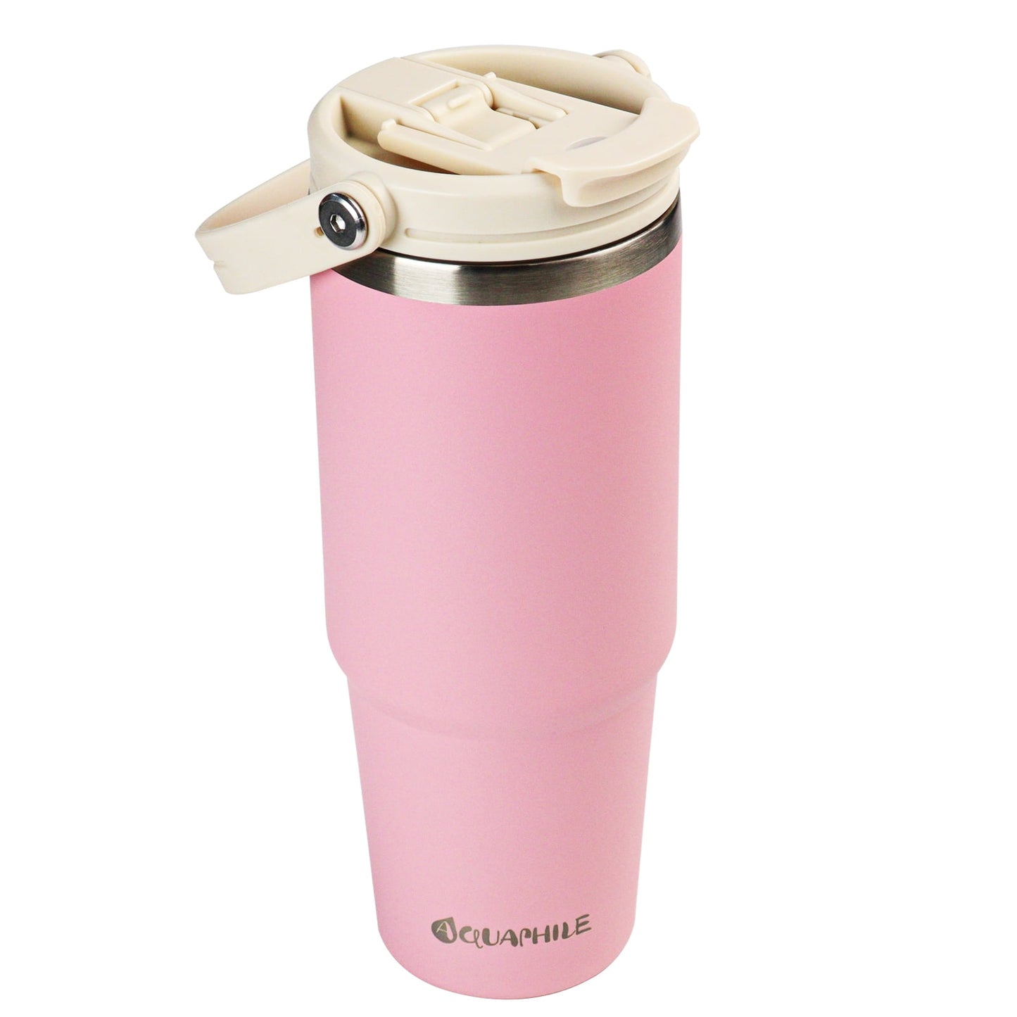 30 Oz Insulated Water Bottle with Straw Lid & Handle - Double Wall Vacuum Stainless Steel Tumbler Leakproof Travel Mug Pink