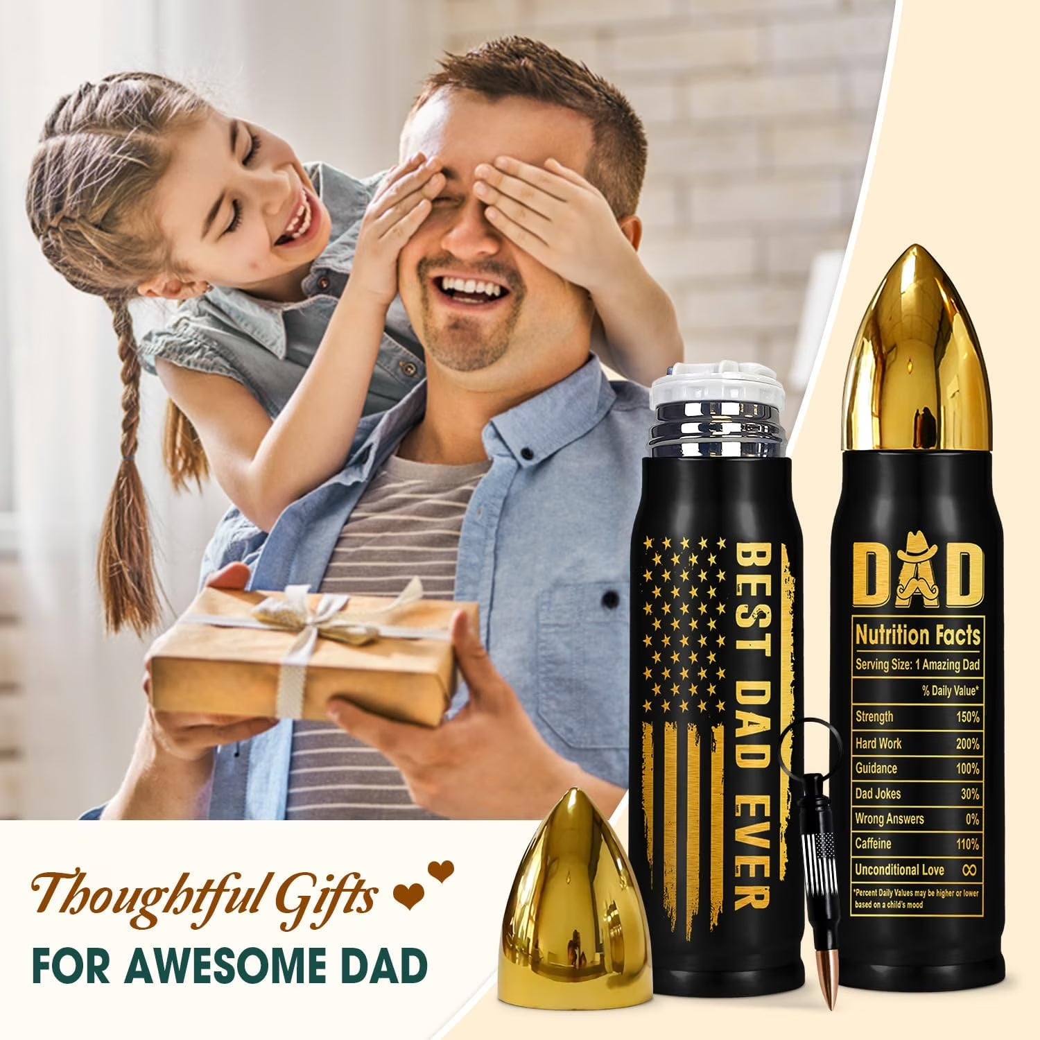 Fathers Day Gift for Dad - Dad Gifts - Birthday Gifts for Dad from Daughter, Son, Kids - Fathers Day Gift Ideas for Father, Husband, New Dad Gifts - Best Dad Gifts Dad Bullet Tumbler 17Oz