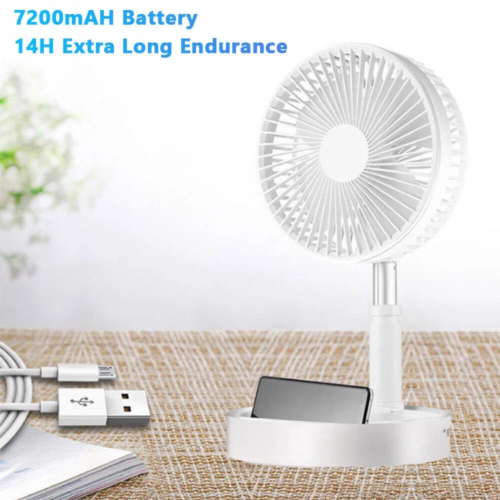 2-in-1 Cordless Foldable Stand Fan Portable Desk Fan 7200mAh Rechargeable 4 Speeds Adjustable Height 14.2-39 in with Power Bank Function