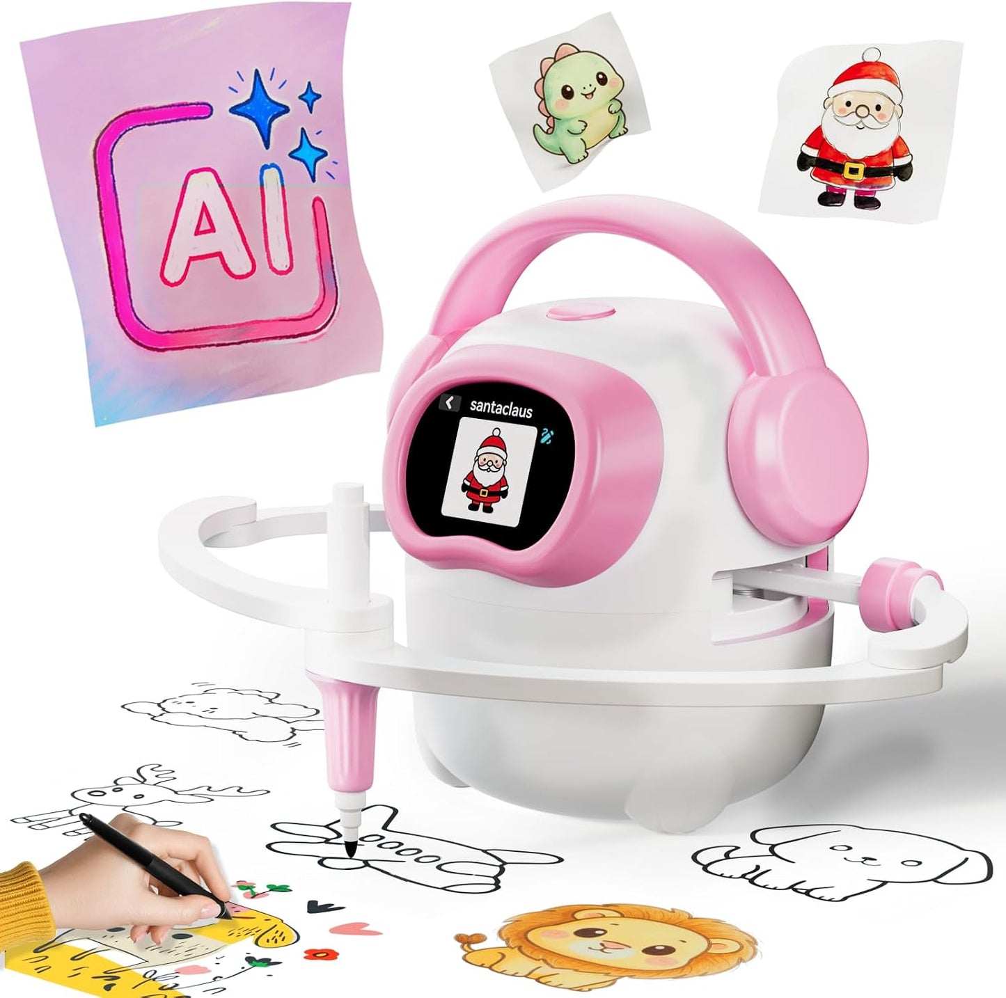 AI Drawing Robot for Kids, 10000+ Free Ai-Generated Images,Regularly Updated Image Library,Educational Learning Toys for Boys & Girls Ages 3-8 ,AI Enlightenment Painting Toy for Birthday Gift (Pink)