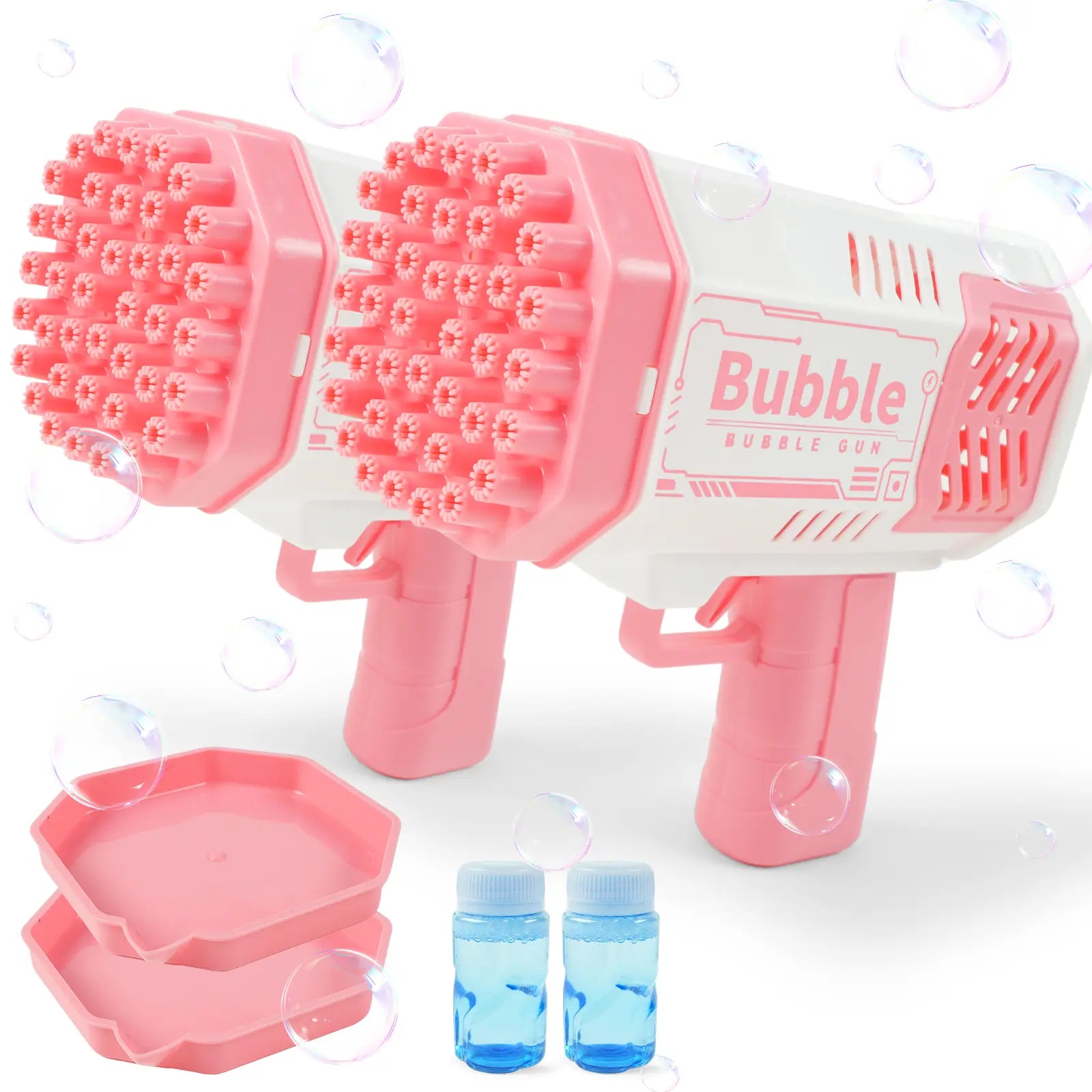 2 Pack Bubble Machine 40 Hole Automatic Bubble Maker with LED Lights and Solution for Indoor Outdoor Use
