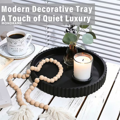 11 In Round Decorative Wood Tray for Coffee Table, Fall Decor