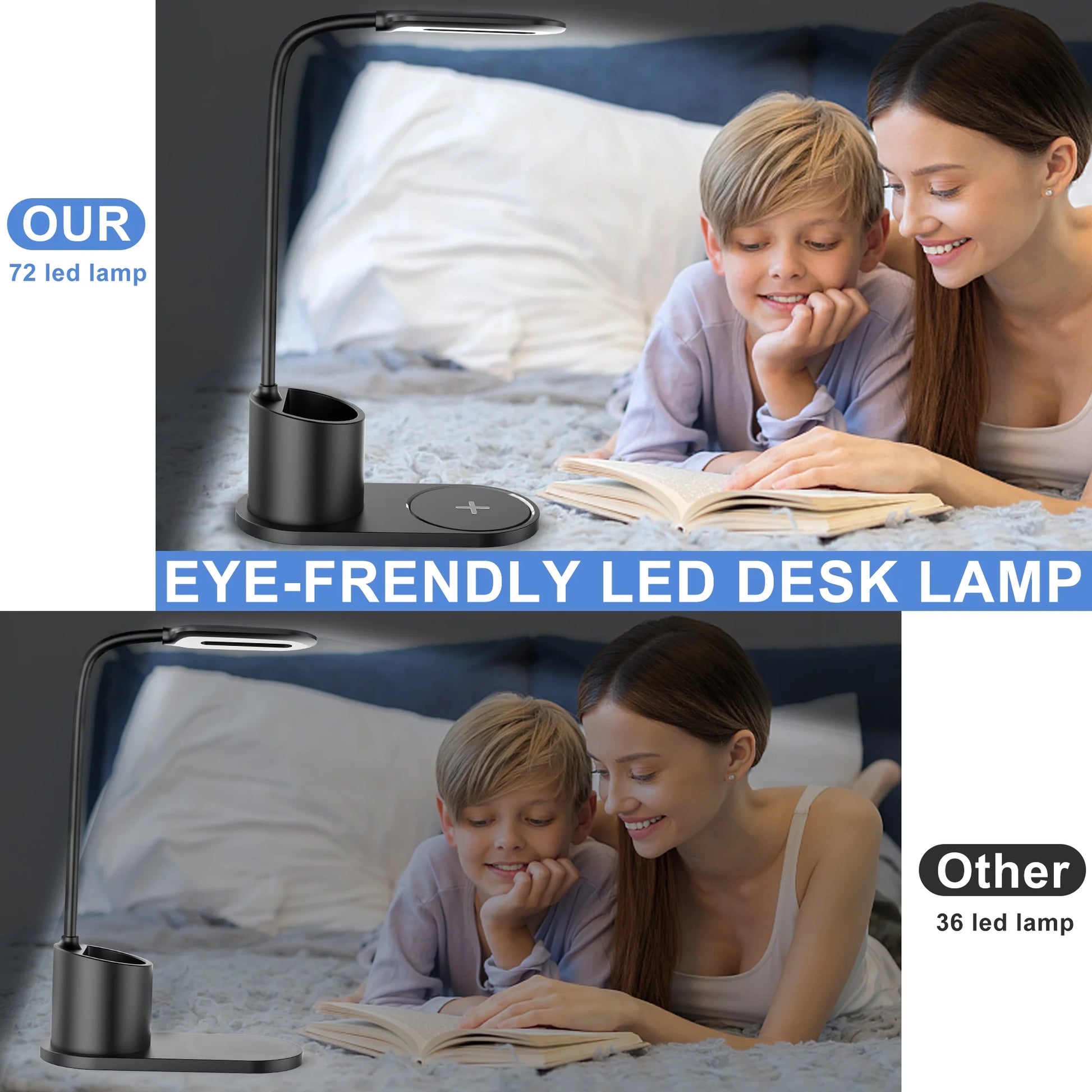 Small Led Desk Lamp for an Office in Home with USB Port and Wireless Charging - 3 Modes Dimmable Gooseneck Desk Light（Black）