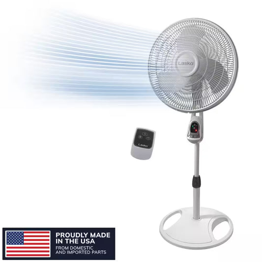 16 In. 3 Speed Oscillating Pedestal Fan with Adjustable Height, Remote Control, and Auto off Timer in White