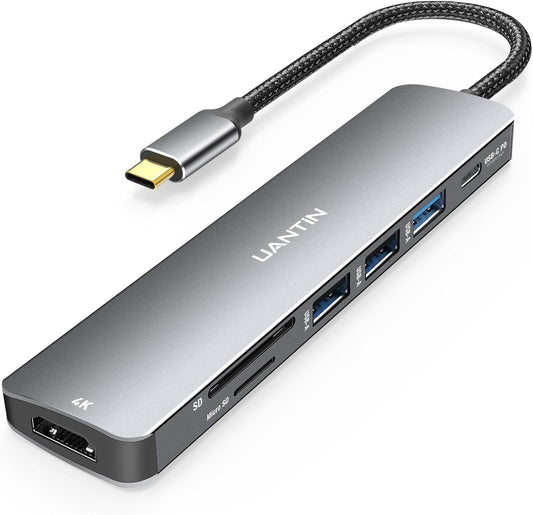 USB C Hub 7 in 1 Multiport Adapter with 4K HDMI Dongle, 100W PD, SD/TF Card Reader, 3 USB-A, USBC Docking Station for Macbook Mac Pro/Air, Dell, HP, ASUS, Acer and Other Type C Laptops