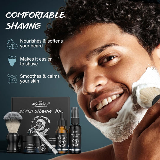 8Pcs Shaving Kit for Men Gift Basket for Christmas Birthday Father'S Day Includes Pre-Shave Oil Shaving Cream after Shave Cream 10Pcs Razor Blades Safety Razor Shaving Bowl Shaving Brush Beard Bib