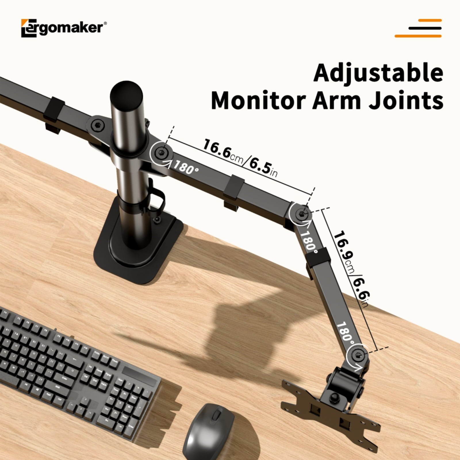 Dual Monitor Desk Mount with Adjustable Height and Full-Motion Arms, 13–27 in, Black, Metal