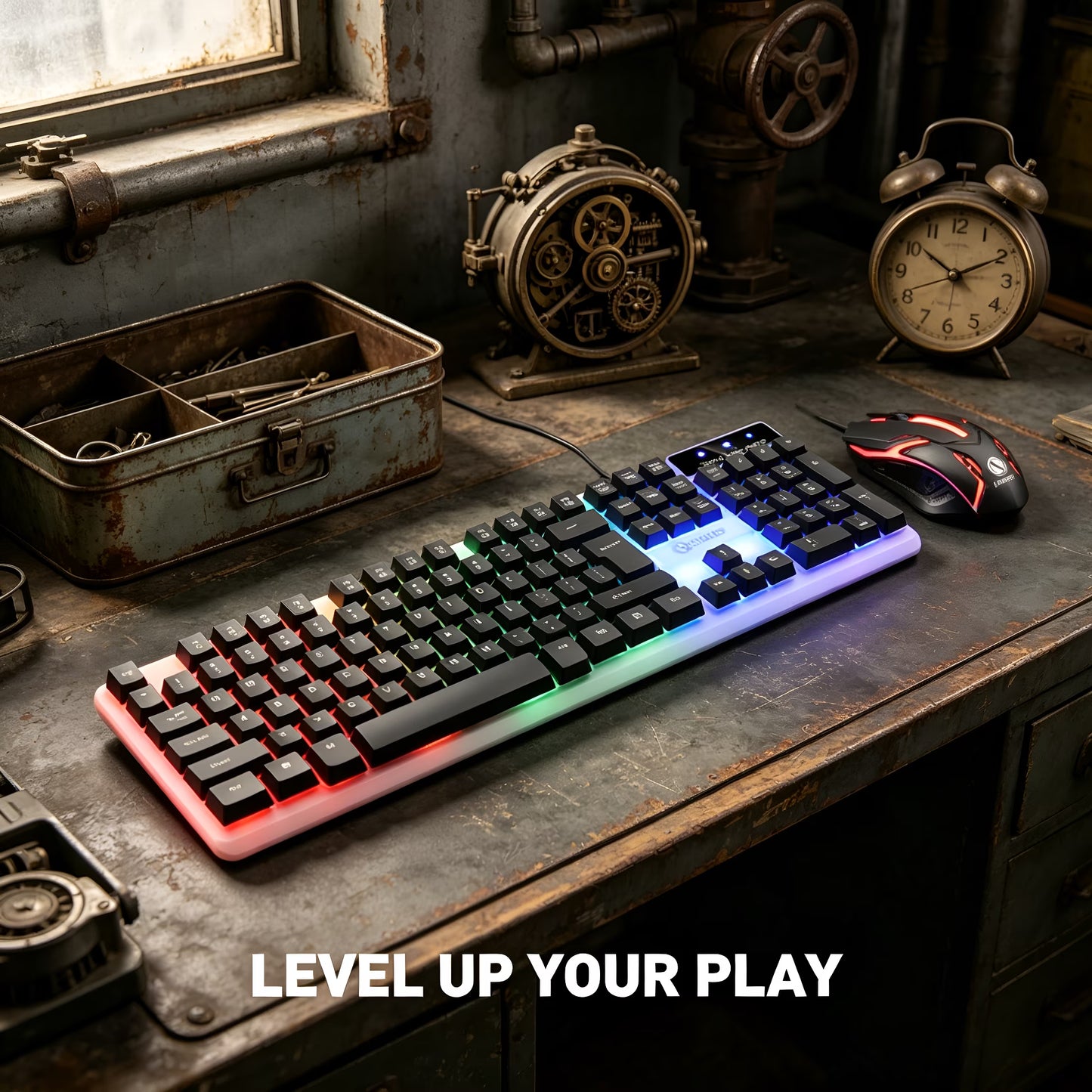 Gaming Keyboard and Mouse Combo,Luminous Wireless Mechanical Feel Keyboard with Suspended Keys,104-Key Backlit Adjustable Keyboard and Ergonomic Mouse for Pc Gaming Computer Setup
