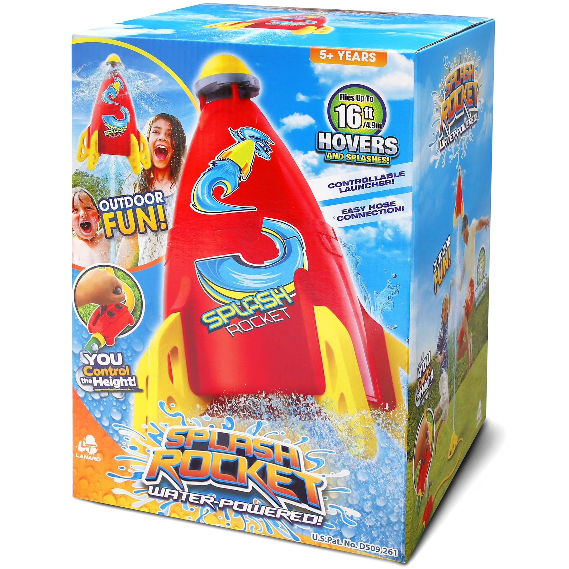 : Water-Powered Splash Rocket Sprinkler - Hovers & Sprays Water, Controllable Launcher, Flies up to 16 Ft, Hose Attaching, Outdoor Toy, Kids 5+