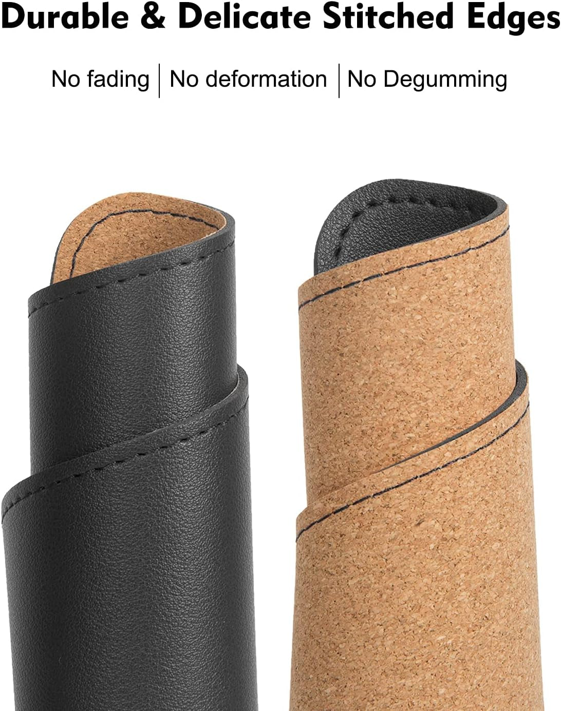 Double-Sided PU Leather & Cork Mouse Pad with Coaster – Reversible, Non-Slip, Stitched Edges for Office & Home, 8X11 Inches,(Black)
