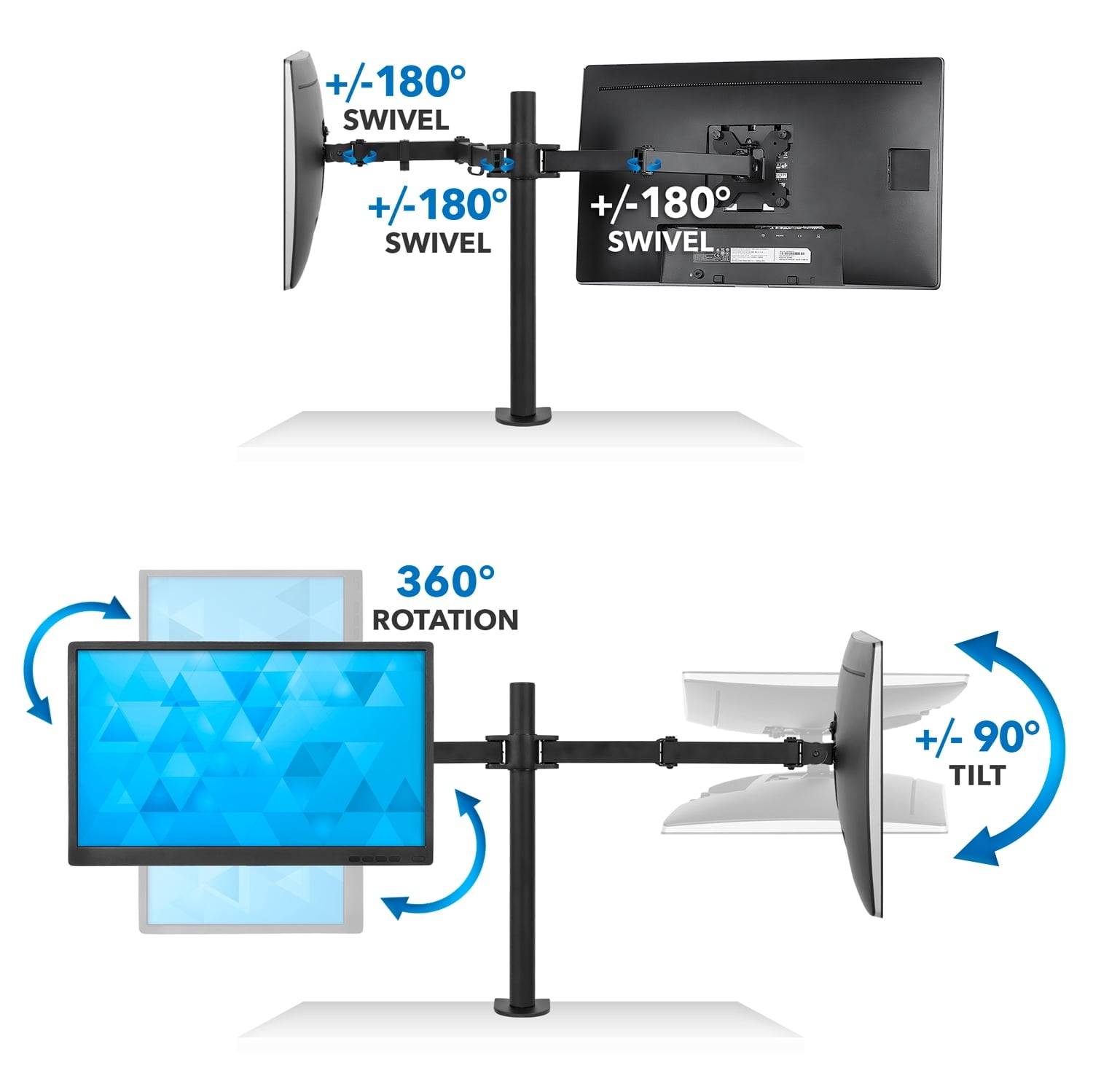 Adjustable Dual Monitor Desk Mount with Full-Motion Arms, Steel, 17–32 in Screens, 22 lbs Capacity