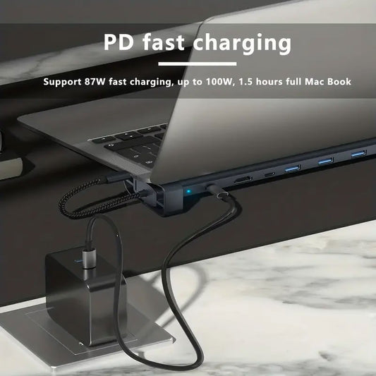 USB C Laptop Docking Station Stand, 10 in 1 Folding Tilt Stand Triple Display USB C , 4K, PD 100W, USB 3.0, TF, SD, Audio, RJ45 for Macbook & Windows