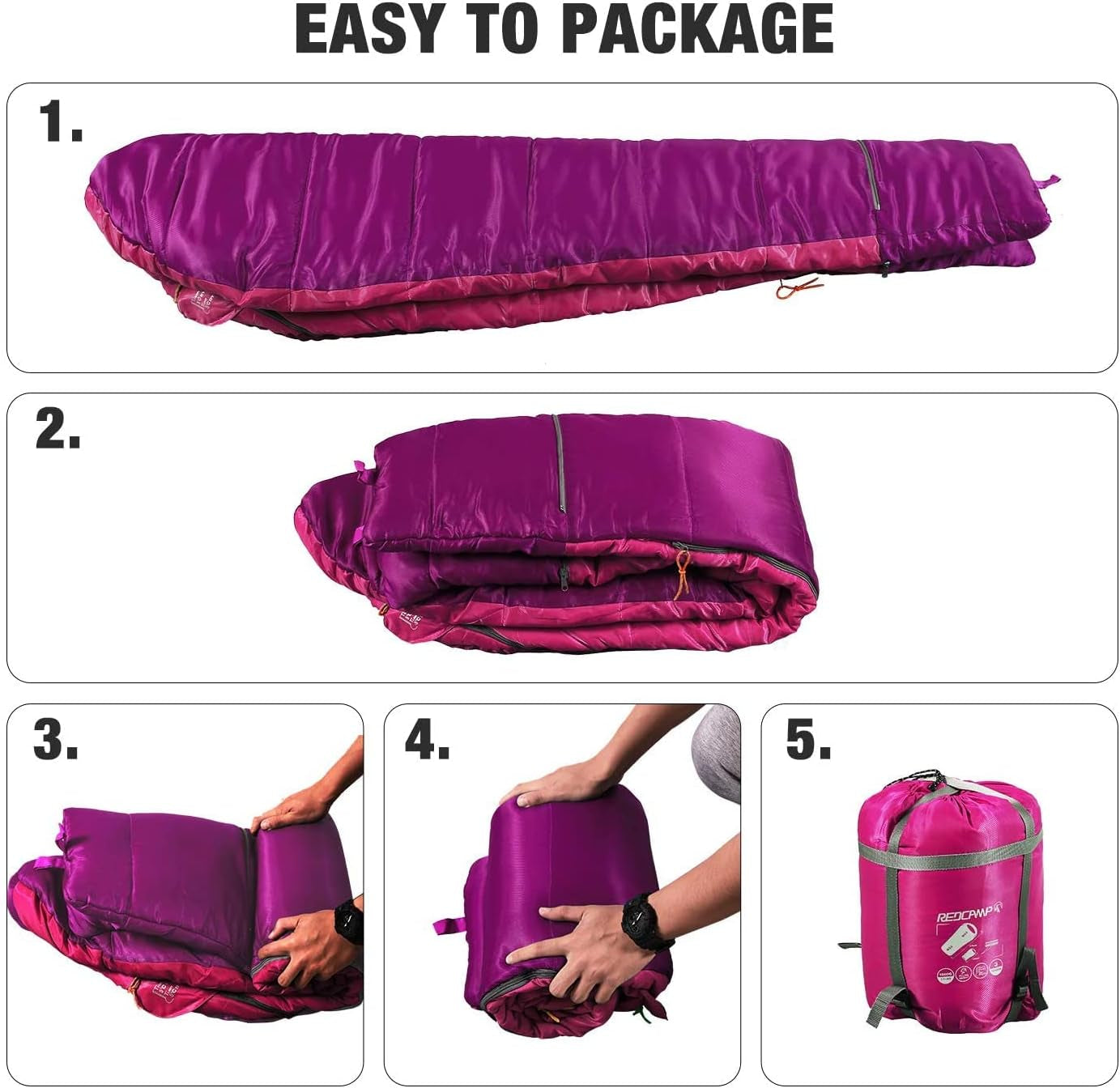 Kids Mummy Sleeping Bag for Camping, 3 Season Cold Weather Sleeping Bag for Boys, Girls & Teens, Lightweight Portable Sleeping Bag with Carry Bag, Blue/Rose Red