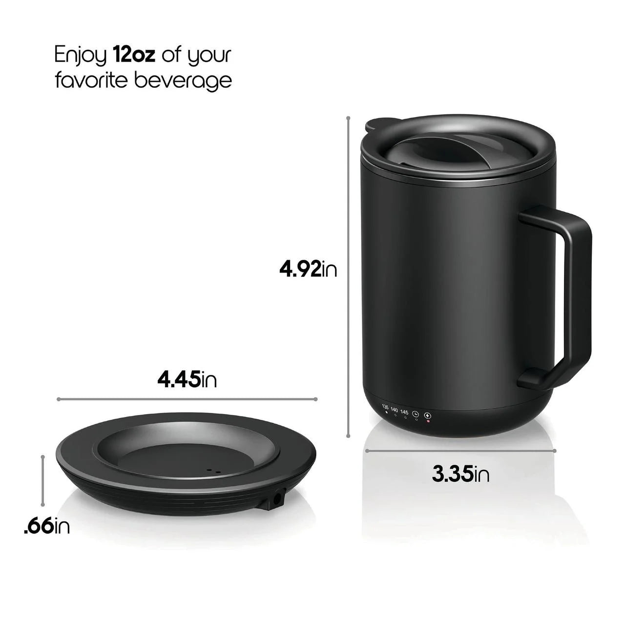 Ionmug & Charging Coaster, 12Oz. Stainless Steel Self Heating Coffee Mug with Lid, 3.5" X 3.5" X 5"