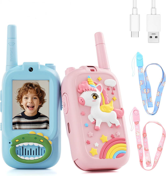 Video Walkie Talkies for Kids – Kids Walkie Talkies 2 Pack with Cute Silicone Cover, Voice Changer, 1000FT Range, Fun Indoor Outdoor Toys – Birthday for Boys and Girls Ages 3-10