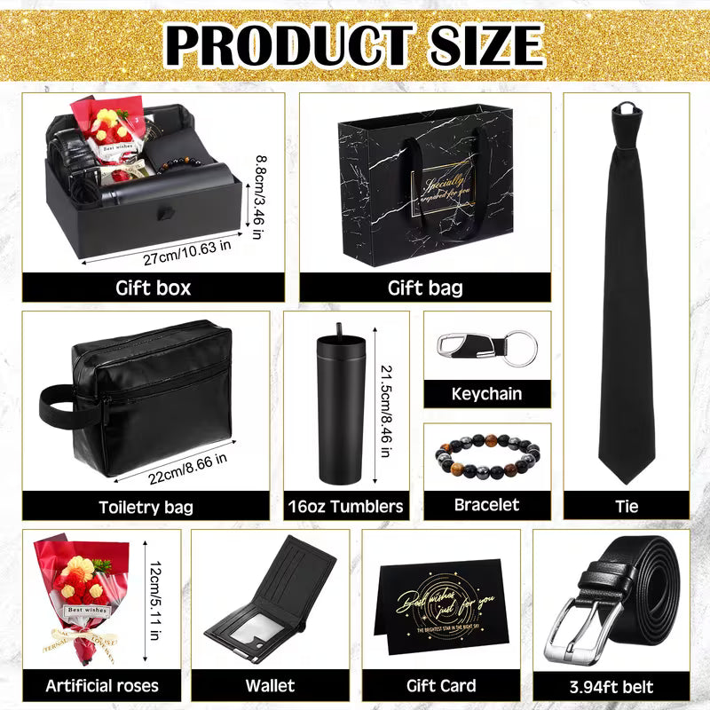 Men's 10-Piece Gift Set: Cup, Wallet, Tie and Belt, Red Box