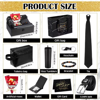Men's 10-Piece Gift Set: Cup, Wallet, Tie and Belt, Red Box