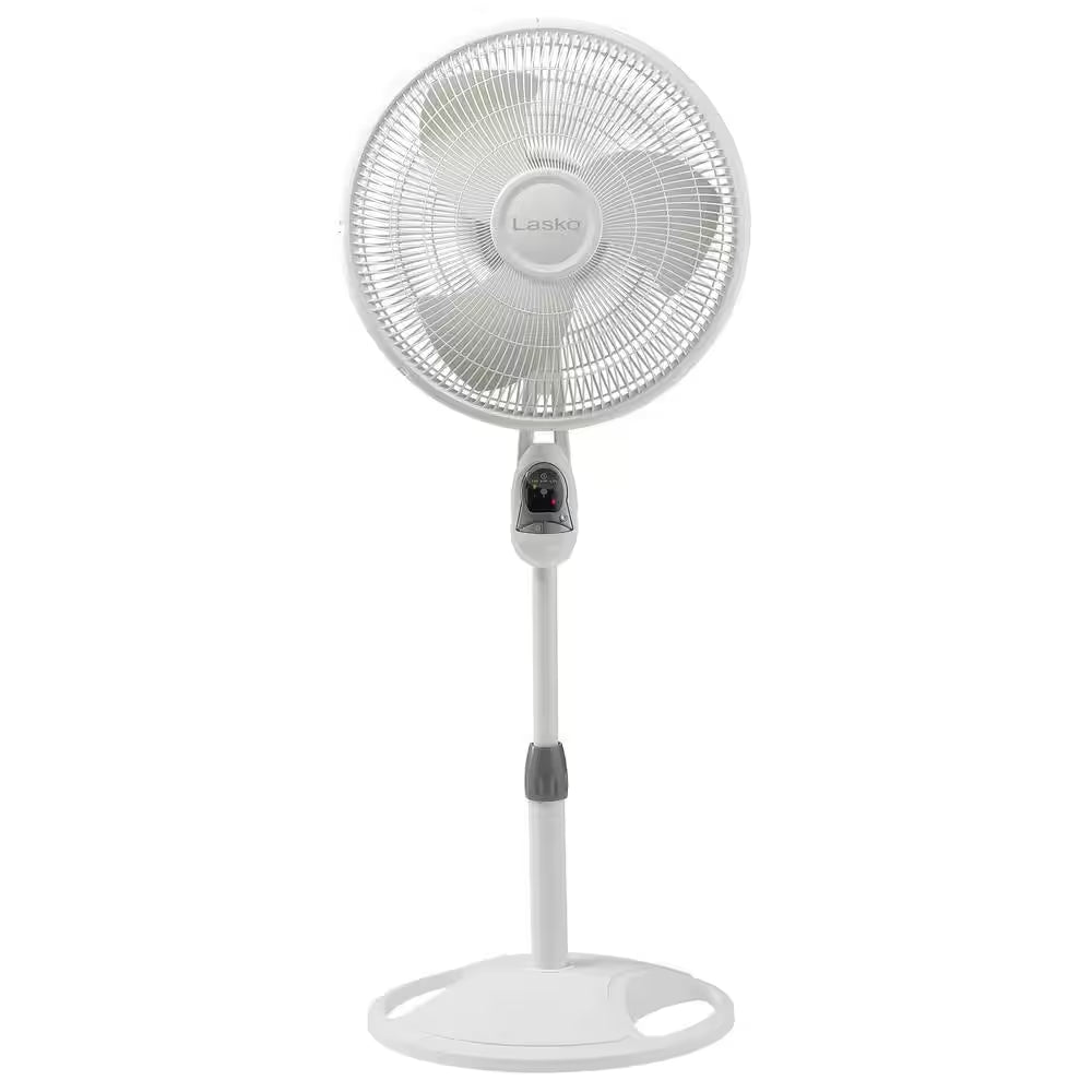 16 In. 3 Speed Oscillating Pedestal Fan with Adjustable Height, Remote Control, and Auto off Timer in White