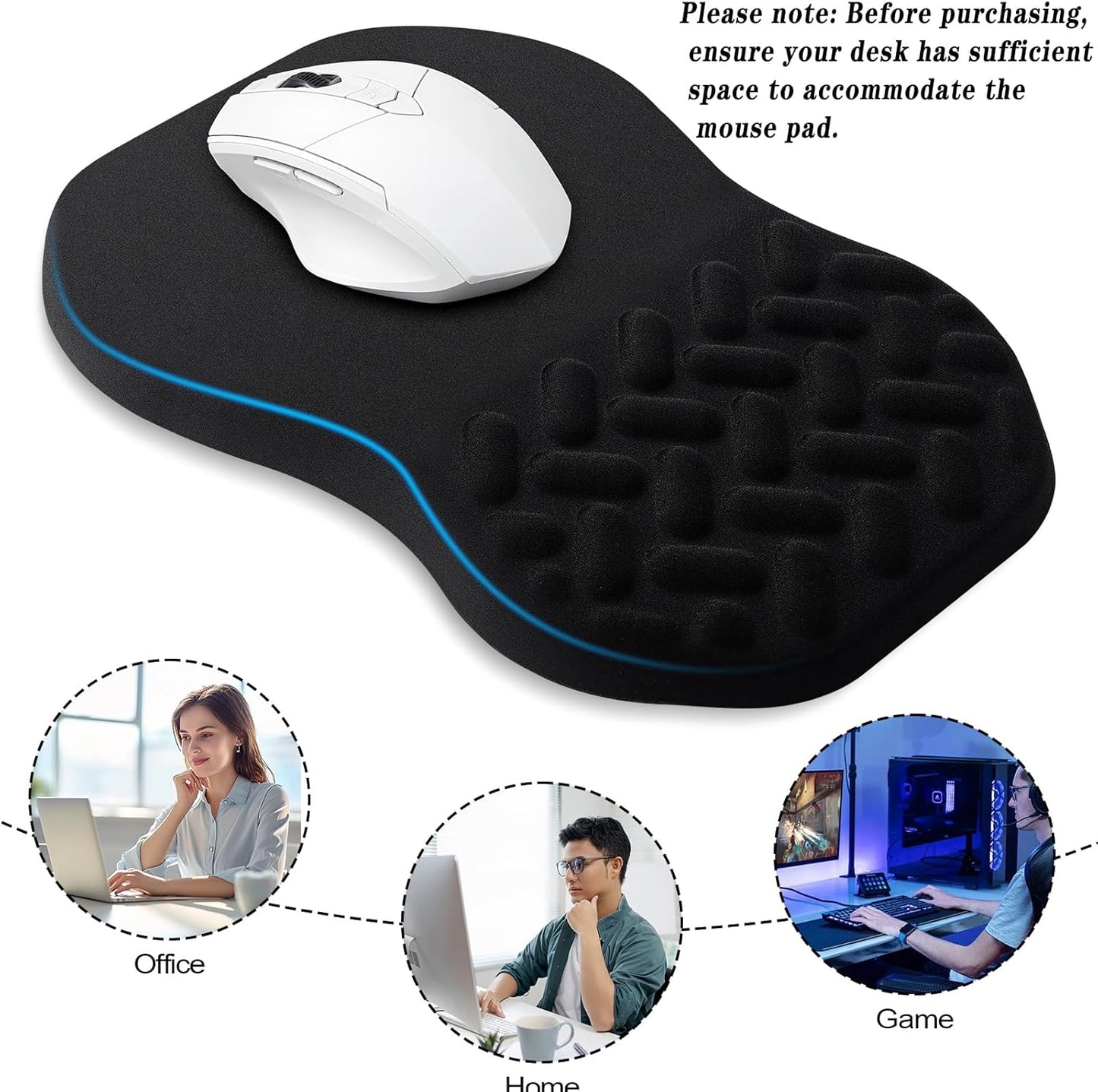 -Ergonomic Mouse Pad Wrist Support with Massage Design, Relieve Wrist Pain Mousepad, Wrist Rest Pain Relief Mousepad with Memory Foam&Non-Slip PU Base, Carpal Tunnel Syndrome (Black)