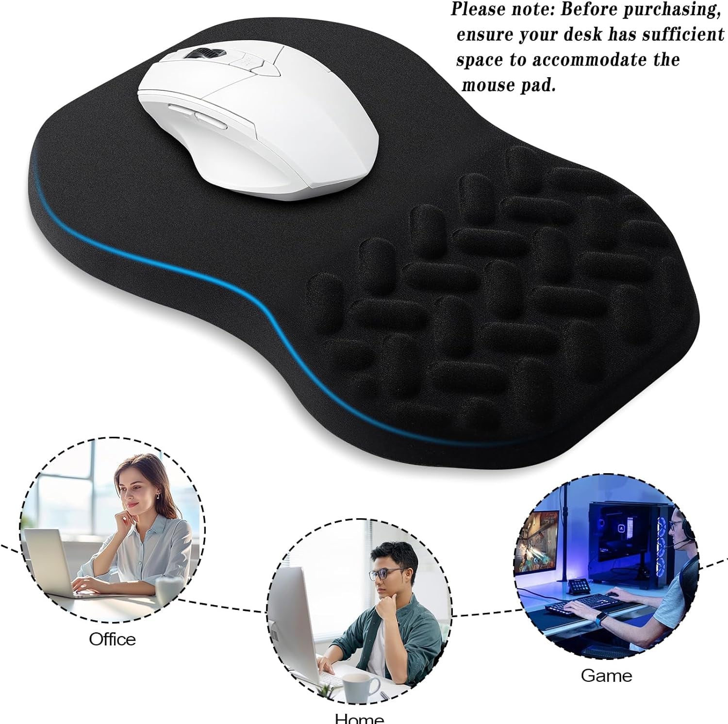 -Ergonomic Mouse Pad Wrist Support with Massage Design, Relieve Wrist Pain Mousepad, Wrist Rest Pain Relief Mousepad with Memory Foam&Non-Slip PU Base, Carpal Tunnel Syndrome (Black)