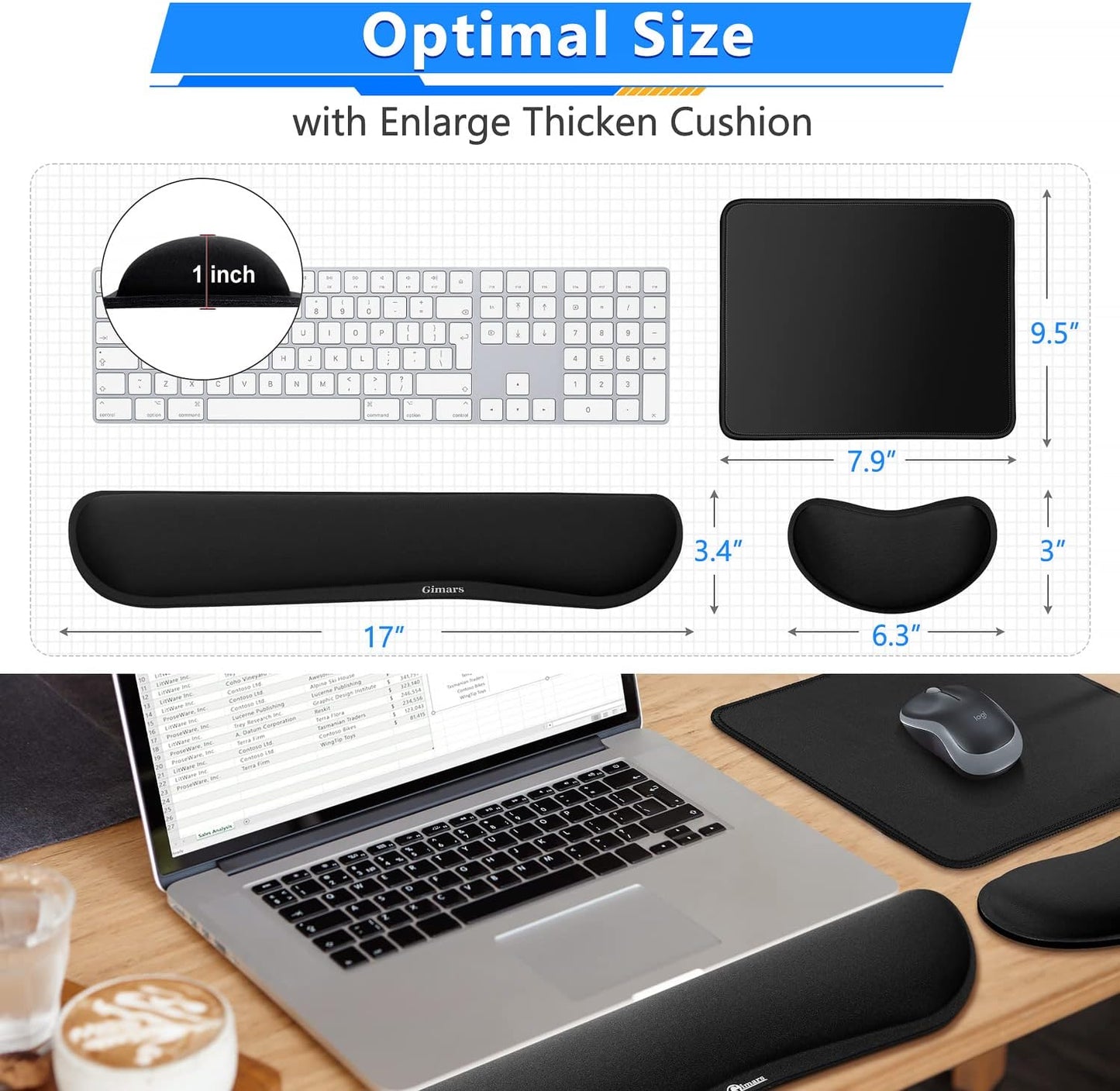 3Pcs Memory Foam Keyboard Wrist Rest, Mouse Pad Wrist Support for Easy Typing Pain Relief, Ergonomic, Comfortable Keyboard Mouse Pad Set for Computer, Laptop, Home & Office